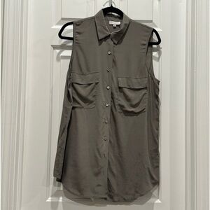 Equipment Silk Sleeveless Signature Blouse Top Sz S Olive Green